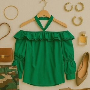 J Crew off the shoulder tie neck top.